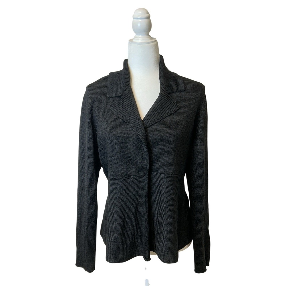Eileen Fisher Silk Blend‎ Notch Collar Knit Cardigan Blazer Black Size Large